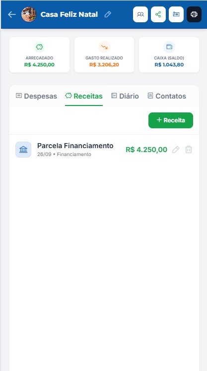 Tela de receitas do Nivelou