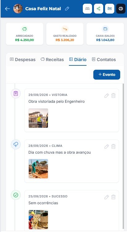 Tela do diário da obra